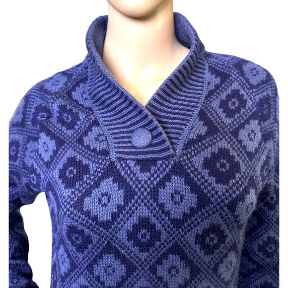 HandmadeVintage Blue Diamond Pattern V-Neck Sweater Button Detail & Round Hem Sm - Picture 6 of 12
